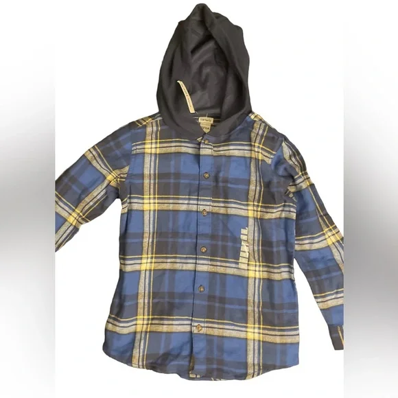 Boys 10/10a Carters Kids button up flannel with Hood - Picture 2 of 6